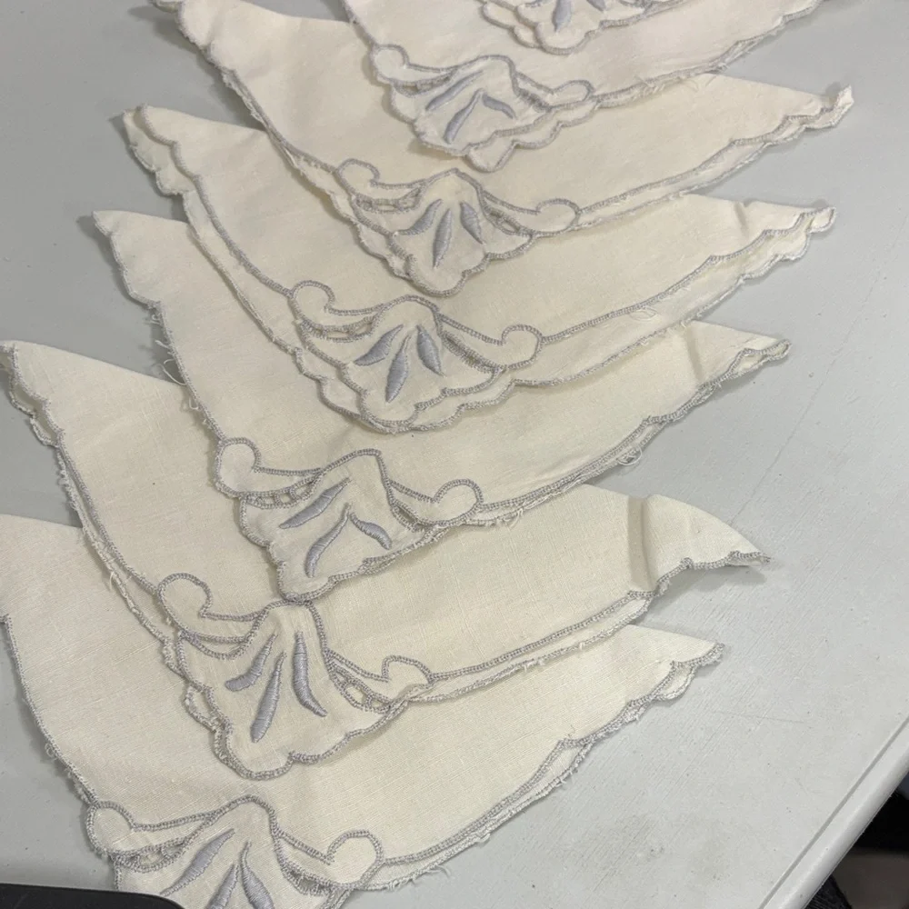 Elegant Cream and Silver Embroidered Napkins
